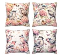 peiyeety Pillow Covers 12x12 Set of 4 Throw Square Couch Short Plush Outdoor Cushion Covers 30x30cm for Sofa, Bed, Patio, Garden, Farmhouse Decor Pink Bird, R6442