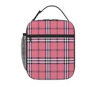 peiyeety Pink Black and White Classic Plaid Lunch Box Reusable Leak-Proof Portable Insulated Picnic Office Hiking Fishing Lunch Bag