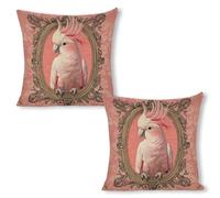 peiyeety Pink Cockatoo in Vintage Frame Pillow Covers 18x18 Set of 2, Throw Pillow Covers Linen Cushion Case for Couch Sofa Farmhouse Decor