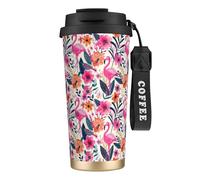 peiyeety Pink Flamingo Flowers 316 Insulated Mug 17oz Stainless Steel Coffee Tumbler Spill Proof Lid for Hot Cold Drinks