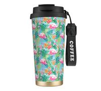 peiyeety Pink Flamingo Palm Leaves Flow 316 Insulated Mug 17oz Stainless Steel Coffee Tumbler Spill Proof Lid for Hot Cold Drinks