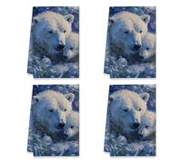 peiyeety Polar Bear Kitchen Towels, Winter Cozy Cub Ornament Winter Blue Reusable Tea Towels Everyday Kitchen Use 16x26 Inch (Set of 2)