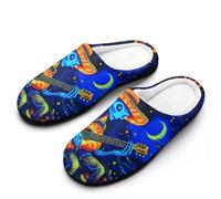 peiyeety Psychedelic Aliens Playing Guitar In Moon Mens Memory Foam Slippers Lightweight Cotton House Shoes for Indoor Outdoor42-43