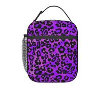 peiyeety Purple Leopard Skin Pattern Portable Lunch Bag Reusable Zipper Closure Leakproof Lunch Box for Work Office Picnic