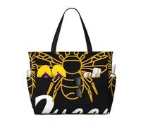 peiyeety Queen Bee Large Beach Tote Bag For Women With Zipper & Wet Pocket, Lightweight Foldable Gym Tote For Travel, Grocery, Swim, Sports
