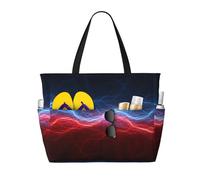 peiyeety Red And Blue Electrical Lightnings Large Beach Tote Bag For Women With Zipper & Wet Pocket, Lightweight Foldable Gym Tote For Travel, Grocery, Swim, Sports