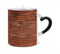 peiyeety Red Brick Wall Texture Mug Ceramic Heat Sensitive Color Changing Cup Personalized Heart-Shaped Handle Coffee Mug Creative Design Classic Water Cup for Men Women