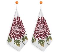 peiyeety Red Olive Green Chrysanthemum Small Hand Towel with Hanging Loop 2 PCS Absorbent Soft Wash Cloth for Kitchen Bathroom