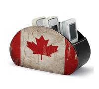 peiyeety Retro Canada Flag Remote Control Holder PU Leather Remote Caddy Remote Box for Nightstand Desk Storage Caddy Store Desktop Storage Box for DVD Glasses Pen Key
