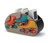 peiyeety Retro Colorful Roller Skates Remote Control Holder PU Leather Remote Caddy Remote Box for Nightstand Desk Storage Caddy Store Desktop Storage Box for DVD Glasses Pen Key