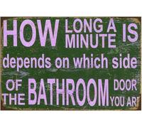 peiyeety Retro Funny Office Tin Sign Metal Poster Vintage Wall Decor How Long A Minute Humor Art s For Bathroom Toilet Bar Pub Restaurants Cafe Club Plaque Gift For Women Men 8x12 Inch