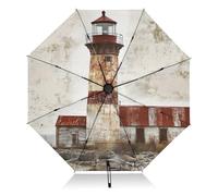peiyeety Retro Lighthouse UV Protection Umbrella Compact for Rain and Sun - Automatic Open and Close UPF 50+ Windproof Portable 46 Sun Umbrella for Women and Men