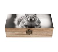 peiyeety Retro Solid Wood Storage Box Decorative Light Gray Squirrel Wooden Crates Storage Containers for Jewelry Crafts Storage
