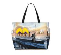 peiyeety Retro Titanic Famous Old Historic Large Beach Tote Bag For Women With Zipper & Wet Pocket, Lightweight Foldable Gym Tote For Travel, Grocery, Swim, Sports