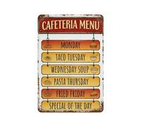peiyeety Retro Vintage Cafeteria Menu Metal Tin Sign - 8x12 Inch Weekly Meal Planner Featuring Monday Taco, Tuesday, Wednesday Soup, Thursday Pasta,Friday Special