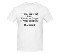 peiyeety RIP Charlie Kirk T-Shirt Freedom is Not Free, It Must Be Fought for and Defended Men's Short Sleeve Large White