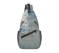 peiyeety Ripped Denim Blue Jeans With Shredded Threads Sling Bag Crossbody Backpack For Women Men Travel Hiking Daypack Chest Shoulder Bag
