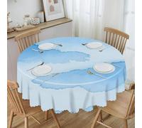 peiyeety Round Tablecloth Azure Ink Flow Print Elegant Trim Thick Material for Outdoor Restaurant Dining Setup