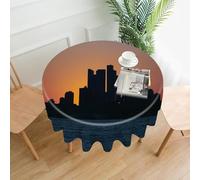 peiyeety Round Tablecloth Coastal City at Dusk Print Durable Polyester Fabric Elegant Hemmed Design for Home Dining and Restaurant Use
