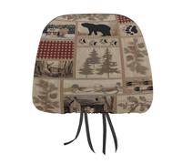 peiyeety Rustic Cabin Wild Lodge Bear Check PlaidCar Head Rest Covers Set Auto Front/Rear Seats Headrest Cover Universal Fit Most Cars, Sedan, SUV, Unique Gift for Women Men, 2 PCS