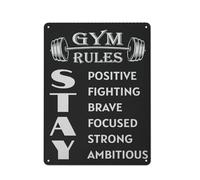 peiyeety Rustic Metal Tin Sign Gym Rules Signs Motivational Wall Art Inspirational Workout Quote Art Prints Stay Positive Brave Ambitious Strong Decor for Home Gym Office 8x12 inch