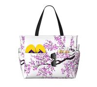 peiyeety Sakura Tree Cherry Blossoms Large Beach Tote Bag For Women With Zipper & Wet Pocket, Lightweight Foldable Gym Tote For Travel, Grocery, Swim, Sports