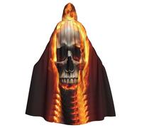 peiyeety Satanic Skull Pattern Unisex Hooded Cloak Costume Cape for Halloween Vampire Witch Cosplay Wizard