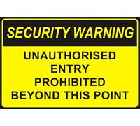 peiyeety Security Warning Unauthorized Entry Prohibited Beyond This Point Tin Sign 12x8 Inch, Black and Yellow Metal Safety Notice Plaque for Business, Office, Warehouse, Gate, Fence Wall Decor