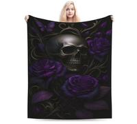 peiyeety Skull Roses Flannel Blankets Super Soft Throw for Travel Sofa Couch Bed Living Room Office Decor 50"X40"
