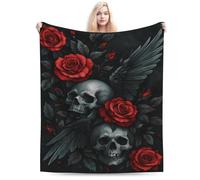 peiyeety Skull Roses Wings Flannel Blankets Super Soft Throw for Travel Sofa Couch Bed Living Room Office Decor 80"X60"