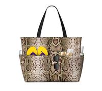 peiyeety Snake Skin Python Pattern Large Beach Tote Bag For Women With Zipper & Wet Pocket, Lightweight Foldable Gym Tote For Travel, Grocery, Swim, Sports