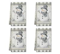 peiyeety Snow Man Kitchen Towels, Winter Cozy Scarf Hat Winter White Absorbent Soft Bar Towels Home Decor 16x26 Inch (Set of 2)