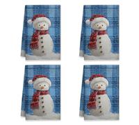 peiyeety Snow Man Kitchen Towels, Winter Festive Scarf Hat Winter Blue Soft Rags for Cleaning House Everyday Kitchen Use 16x26 Inch (Set of 2)
