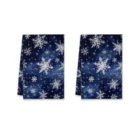 peiyeety Snowflake Kitchen Towels, Winter Cozy Dot Star Winter Navy Soft Hand Towels Holiday Kitchen Decor 16x26 Inch (Set of 1)