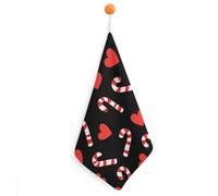 peiyeety Soft and Absorbent Face Towels Red Love Heart Christmas Sexy Candy Cane Black for Bathroom Multi-Purpose Camping Towel Premium Hand Towel