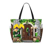 peiyeety St.Patrick'S Day Green Hat Man Welcome Large Beach Tote Bag For Women With Zipper & Wet Pocket, Lightweight Foldable Gym Tote For Travel, Grocery, Swim, Sports