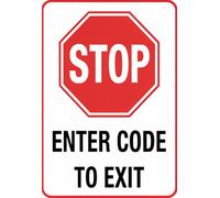 peiyeety Stop Enter Code to Exit Tin Sign 12x8 Inch, Funny Warning Metal Sign, Red White Black Novelty Wall Decor for Home Office Garage Bar Man Cave Gift