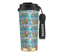 peiyeety Summer Tropical Pink Flamingo Flower 316 Insulated Mug 17oz Stainless Steel Coffee Tumbler Spill Proof Lid for Hot Cold Drinks