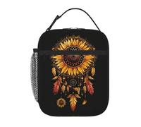 peiyeety Sunflower Feather Inca Culture Retro Lunch Box Reusable Leak-Proof Portable Insulated Picnic Office Hiking Fishing Lunch Bag