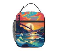 peiyeety Sunset Over Golden Gate Bridge Ocean Waves Art Lunch Box Reusable Leak-Proof Portable Insulated Picnic Office Hiking Fishing Lunch Bag