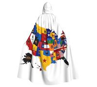 peiyeety The Map Of United States Pattern Unisex Hooded Cloak Costume Cape for Halloween Vampire Witch Cosplay Wizard
