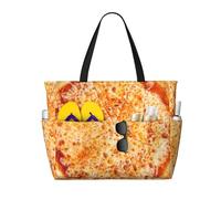 peiyeety The Pizza Cheese Large Beach Tote Bag For Women With Zipper & Wet Pocket, Lightweight Foldable Gym Tote For Travel, Grocery, Swim, Sports