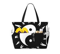 peiyeety The Sun Yin Yang Large Beach Tote Bag For Women With Zipper & Wet Pocket, Lightweight Foldable Gym Tote For Travel, Grocery, Swim, Sports