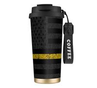peiyeety Thin Gold Line American Flag 316 Insulated Mug 17oz Stainless Steel Coffee Tumbler Spill Proof Lid for Hot Cold Drinks