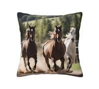 peiyeety Three Running Horses Print Decorative Square Throw Pillow Covers,Four Seasons Universal Pillowcase,Unique
