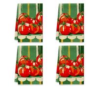 peiyeety Tomatoes Kitchen Towels Set of 2, Vintage Rustic Green Stripes White Scallop Red Drying Dish Towels for Kitchen Drying Cottage Decor 16x26 Inch (2PCS)