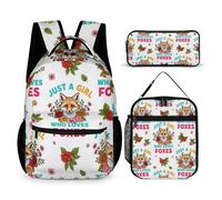 peiyeety Travel Laptop Bookbag Daypack Set Just A Who Loves Foxes (4) Backpack Lightweight Bookbag with Lunch Box Cosmetic Bag