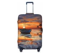 peiyeety Travel Luggage Cover Boat on The Beach at Sunset Spandex Suitcase Protector Washable Baggage Covers Fashion Elastic Scratch-Resistant Fits 18-32 Inch