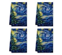 peiyeety Tree Kitchen Towels, Impressionism Artistic Star Swirl None Blue Reusable Rags for Cleaning House Countertop Decor 16x26 Inch (Set of 2)