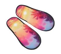 peiyeety Tropical Palm Trees on the Beach Print Slippers for Women House Fuzzy Shoes Sole Indoor Outdoor Slide Slipper